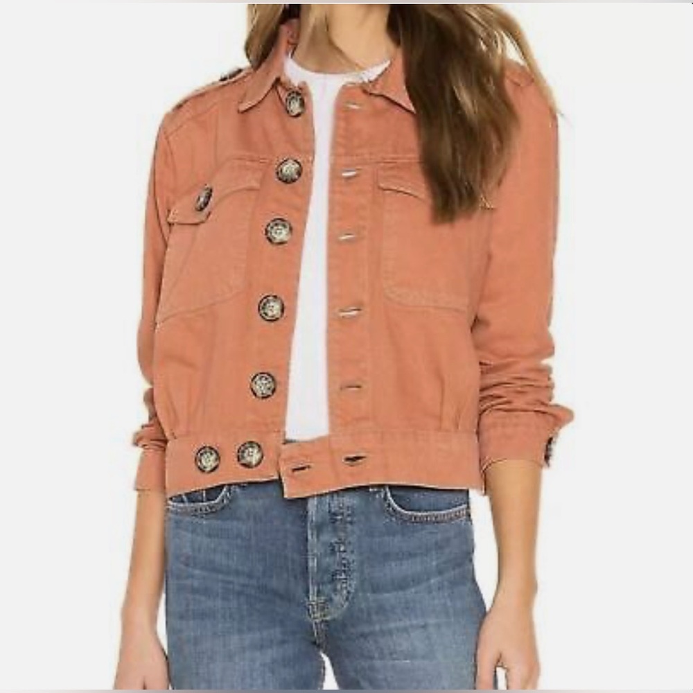 Free People Eisenhower Slouchy Boho Denim Button Up Fall Jacket Terracotta S - Picture 1 of 12